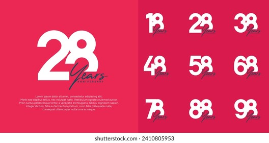 anniversary logotype vector design set with black handwriting, white color can be use for special day