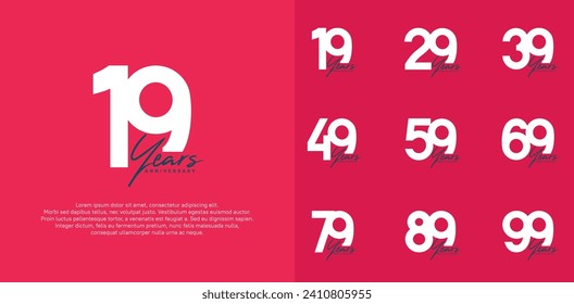 anniversary logotype vector design set with black handwriting, white color can be use for special day