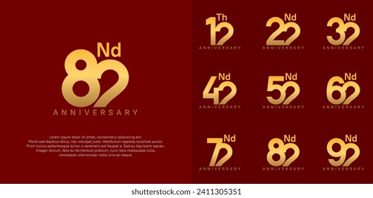 logotipo de aniversario diseño vectorial set color dorado puede ser utilizado para el día de celebración