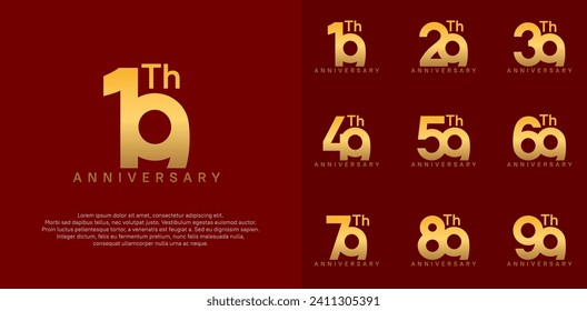 logotipo de aniversario diseño vectorial set color dorado puede ser utilizado para el día de celebración