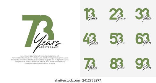 diseño vectorial de logotipo de aniversario con escritura a mano negra, color verde puede ser usado para un día especial