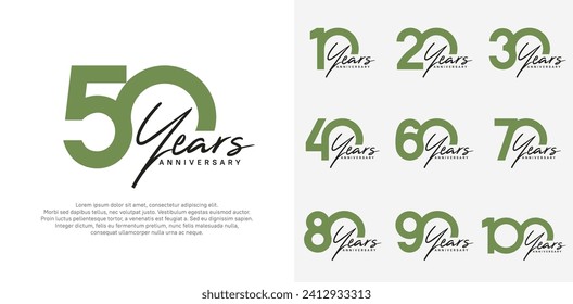 anniversary logotype vector design set with black handwriting, green color can be use for special day