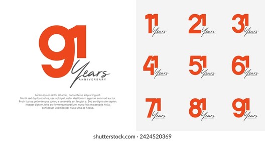 anniversary logotype vector design set with black handwriting, orange color can be use for special day