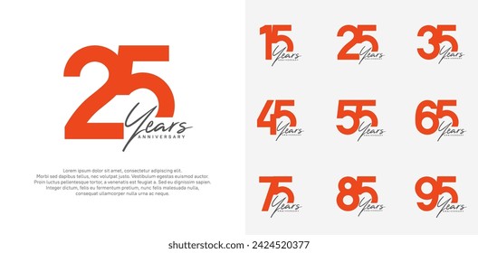 anniversary logotype vector design set with black handwriting, orange color can be use for special day