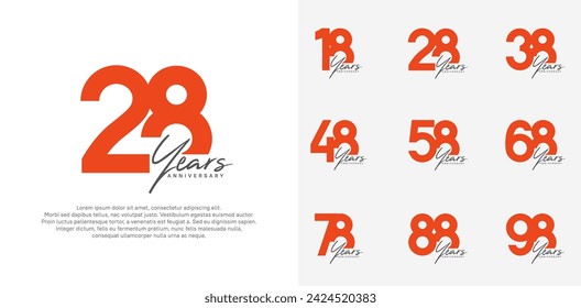 anniversary logotype vector design set with black handwriting, orange color can be use for special day