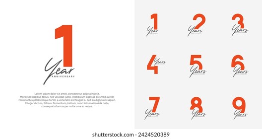 anniversary logotype vector design set with black handwriting, orange color can be use for special day