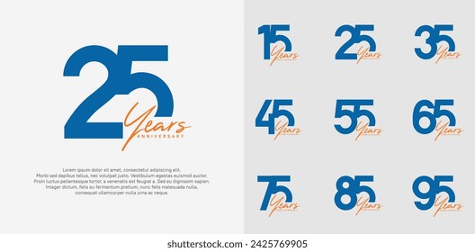 anniversary logotype vector design set with orange handwriting, blue color can be use for special day