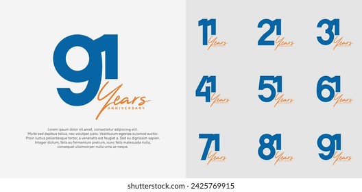 anniversary logotype vector design set with orange handwriting, blue color can be use for special day