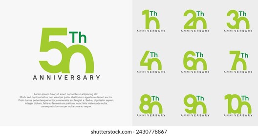 el color verde del conjunto del diseño del vector del logotipo del aniversario se puede utilizar para el día de la celebración