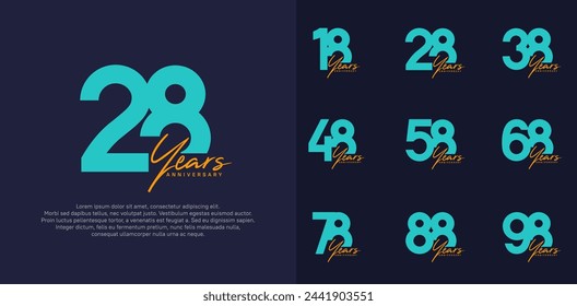 anniversary logotype vector design set with orange handwriting, blue color can be use for special day