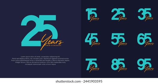 conjunto de diseño vectorial de logotipo de aniversario con escritura a mano naranja, color azul se puede utilizar para un día especial