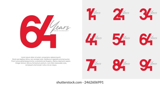 conjunto de diseño de Vector de logotipo de aniversario con escritura a mano, el color rojo se puede utilizar para un día especial