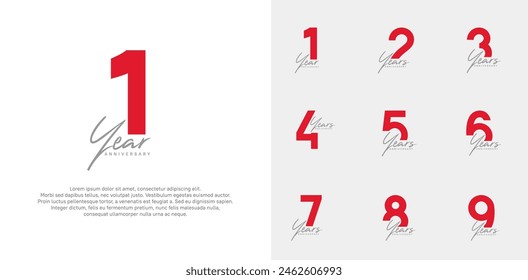 anniversary logotype vector design set with handwriting, red color can be use for special day