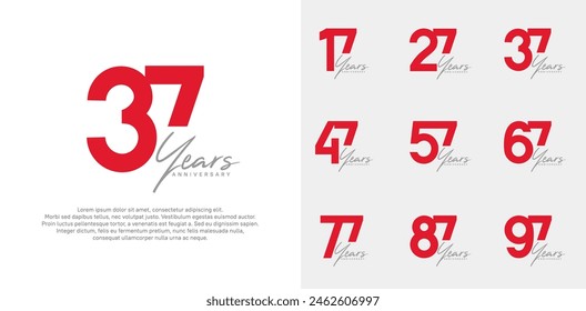 Jubiläums-Logo-Vektorgrafik-Design-Set mit Handschrift, Rot kann für einen besonderen Tag verwendet werden