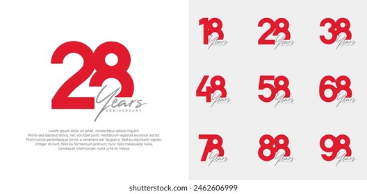 anniversary logotype vector design set with handwriting, red color can be use for special day