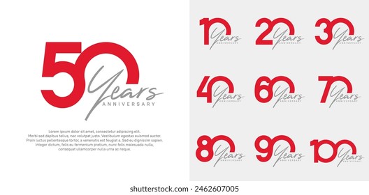 conjunto de diseño de Vector de logotipo de aniversario con escritura a mano, el color rojo se puede utilizar para un día especial