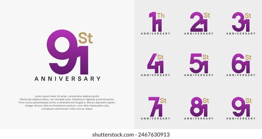 anniversary logotype vector design set purple and gold color can be use for celebration day