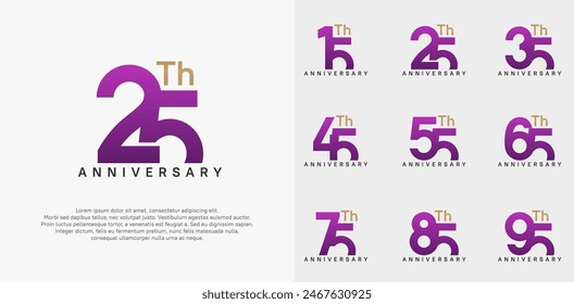 anniversary logotype vector design set purple and gold color can be use for celebration day