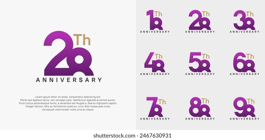 anniversary logotype vector design set purple and gold color can be use for celebration day