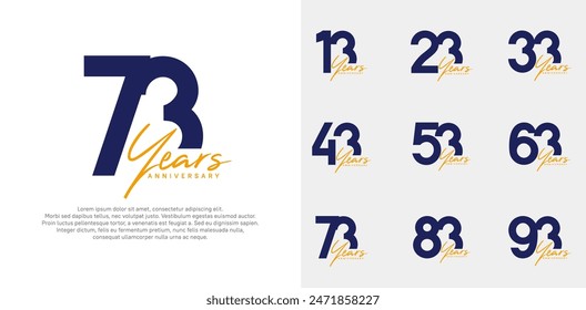 anniversary logotype vector design set with handwriting, blue and orange color can be use for special day