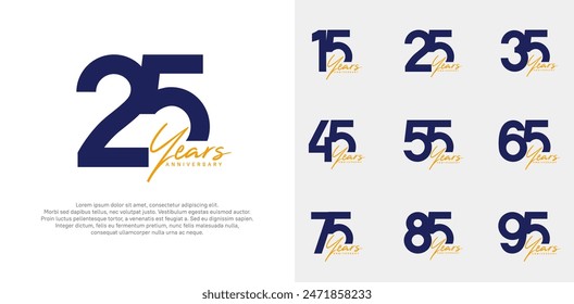 anniversary logotype vector design set with handwriting, blue and orange color can be use for special day