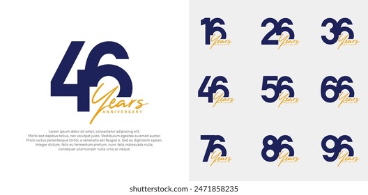 el diseño del Vector del logotipo del aniversario conjunto con la escritura a mano, color azul y naranja se puede utilizar para el día especial