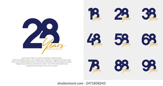 anniversary logotype vector design set with handwriting, blue and orange color can be use for special day