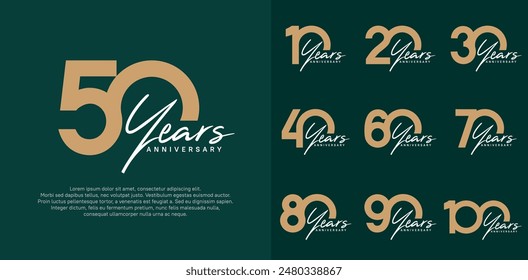 anniversary logotype vector design set with white handwriting, brown color can be use for special day