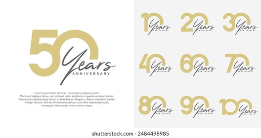 anniversary logotype vector design set with black handwriting, brown color can be use for special day