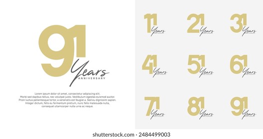 anniversary logotype vector design set with black handwriting, brown color can be use for special day