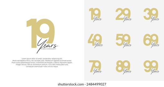 anniversary logotype vector design set with black handwriting, brown color can be use for special day