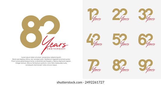 Jubiläums-Logo-Vektorgrafik-Design-Set mit roter Handschrift, Braunfarbe kann für besondere Tage verwendet werden