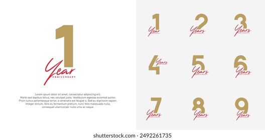 anniversary logotype vector design set with red handwriting, brown color can be use for special day
