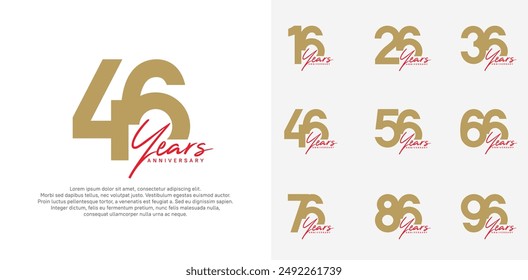 anniversary logotype vector design set with red handwriting, brown color can be use for special day