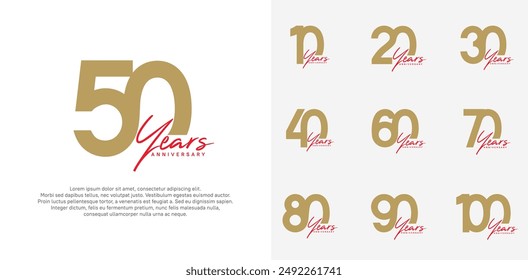 anniversary logotype vector design set with red handwriting, brown color can be use for special day