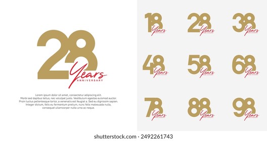 anniversary logotype vector design set with red handwriting, brown color can be use for special day