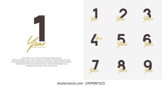 anniversary logotype vector design set with brown handwriting, black color can be use for special day