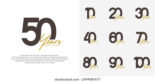 anniversary logotype vector design set with brown handwriting, black color can be use for special day