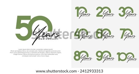 anniversary logotype vector design set with black handwriting, green color can be use for special day