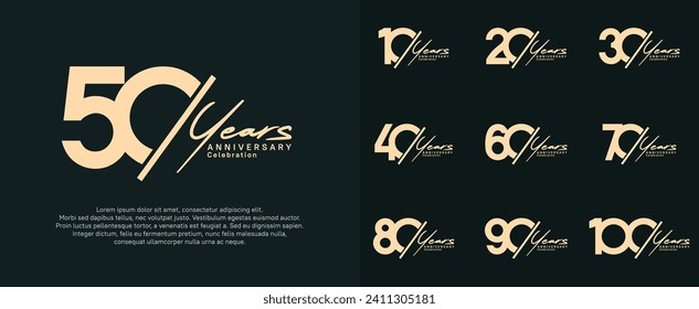 anniversary logotype vector design with slash and handwriting brown color for special day