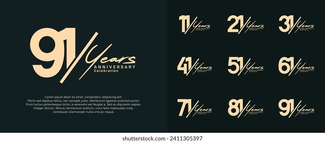 anniversary logotype vector design with slash and handwriting brown color for special day