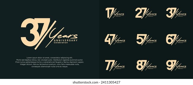 diseño vectorial de logotipo de aniversario con barra diagonal y color marrón de escritura manual para un día especial
