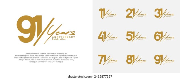 anniversary logotype vector design with slash and handwriting brown color for special day