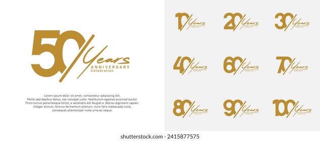 anniversary logotype vector design with slash and handwriting brown color for special day