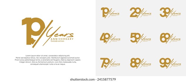 diseño vectorial de logotipo de aniversario con barra diagonal y color marrón de escritura manual para un día especial