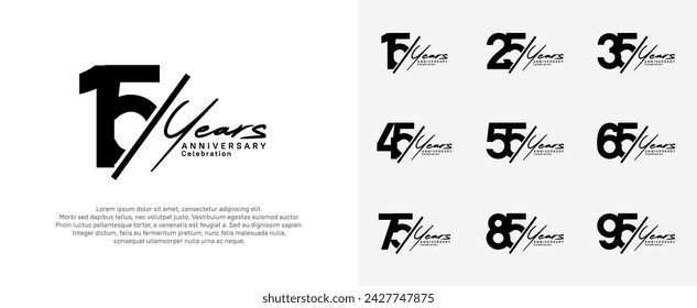 anniversary logotype vector design with slash and handwriting black color for special day