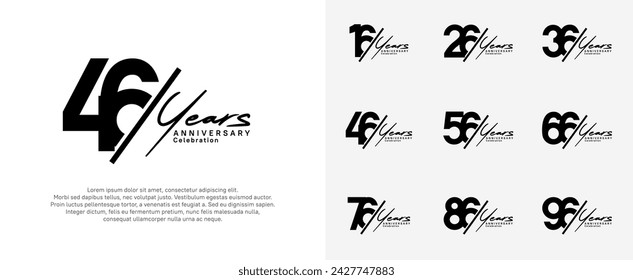 diseño vectorial de logotipo de aniversario con barra diagonal y escritura a mano color negro para un día especial