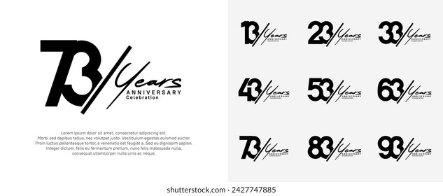 diseño vectorial de logotipo de aniversario con barra diagonal y escritura a mano color negro para un día especial