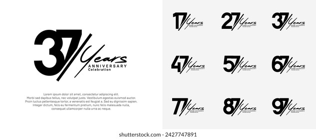 Jubiläums-Logo-Typ Vektor-Design mit Schrägstrich und Handschrift schwarze Farbe für besonderen Tag