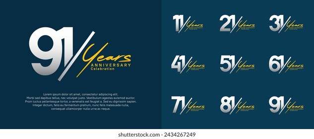 anniversary logotype vector design with slash and handwriting silver color for special day
